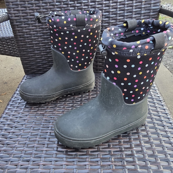 Cat & Jack Robbie Kids Size 2 Pull-on Rain Winter Black Boots Polka Dot - Picture 2 of 6
